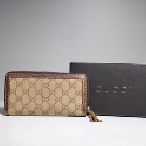Gucci Bamboo GG Canvas Zippy Organizer Wallet Beige